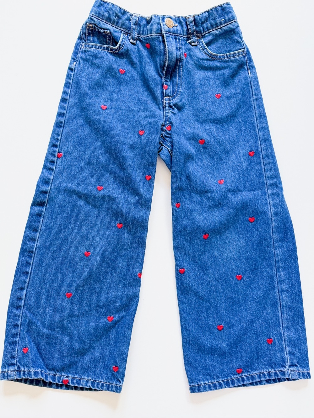 H&M Blue Wide-Leg Kids Jeans with Red Heart Embroidery